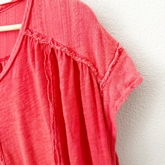FREE PEOPLE | Aster High-Low Henley Orange Raw Edge Button Oversized | Small - Picture 8 of 11